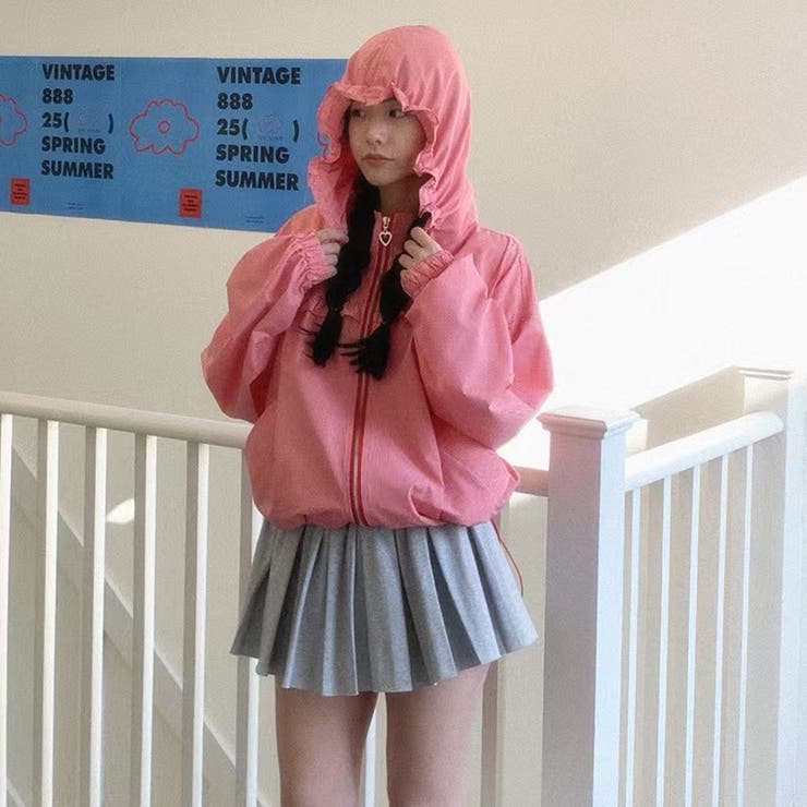 チェック柄フード付きライトアウター UV対策 若見えジャケット【春】ゆるカワコー… | 17kg | 詳細画像5 