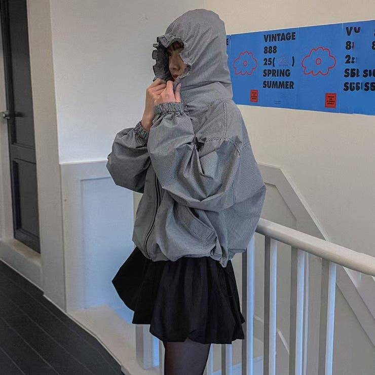 チェック柄フード付きライトアウター UV対策 若見えジャケット【春】ゆるカワコー… | 17kg | 詳細画像7 