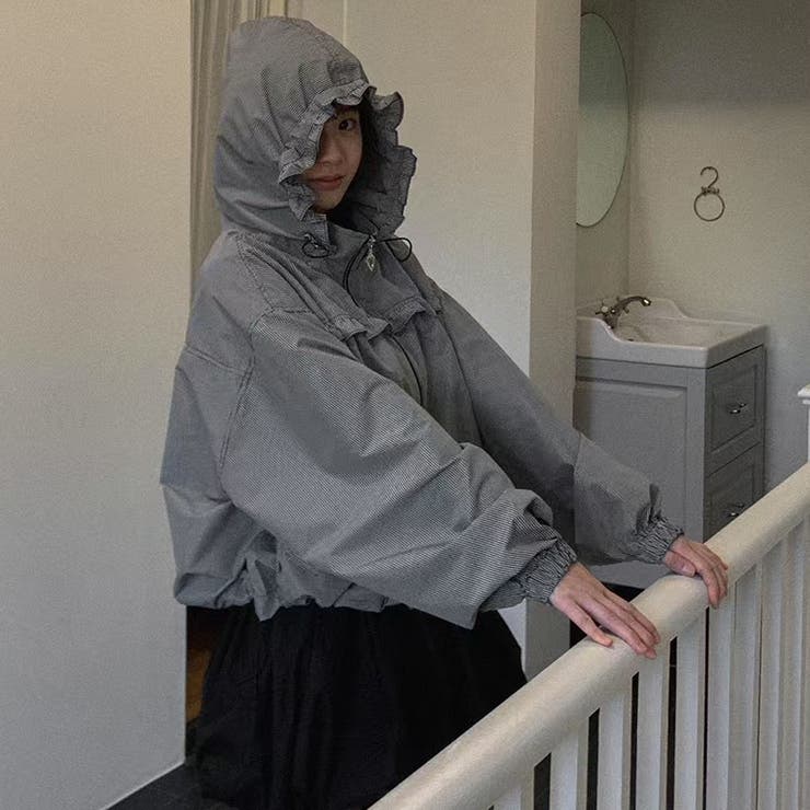 チェック柄フード付きライトアウター UV対策 若見えジャケット【春】ゆるカワコー… | 17kg | 詳細画像3 