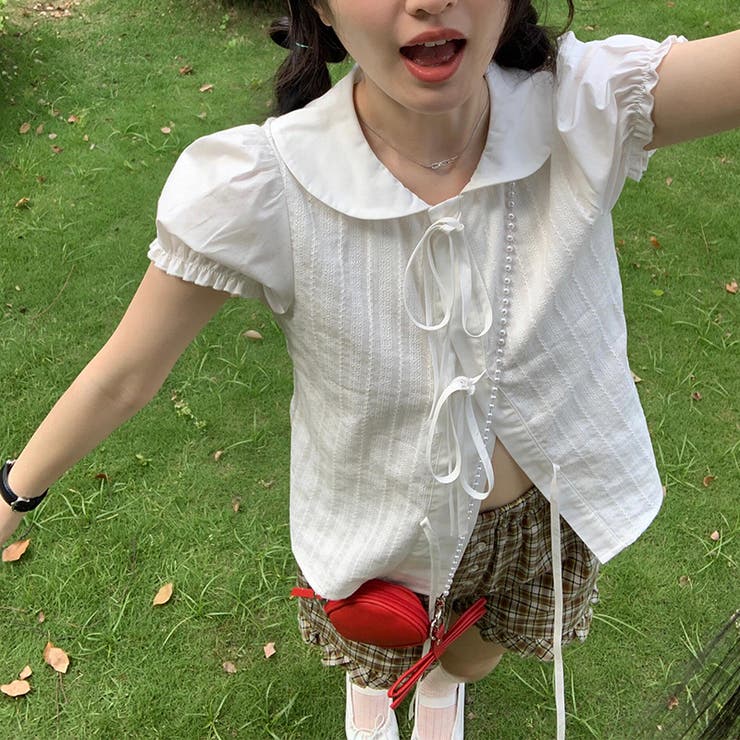 ショート丈ブラウスドールカラーリボン付きパフスリーブ【春】ゆるカワコーデ | 17kg | 詳細画像3 