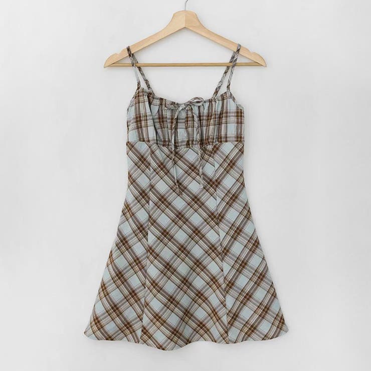 ライトブルー | リボン付き ダイヤ柄 キャミソールワンピース | 17kg