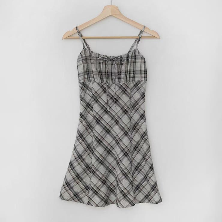 グレー | リボン付き ダイヤ柄 キャミソールワンピース | 17kg