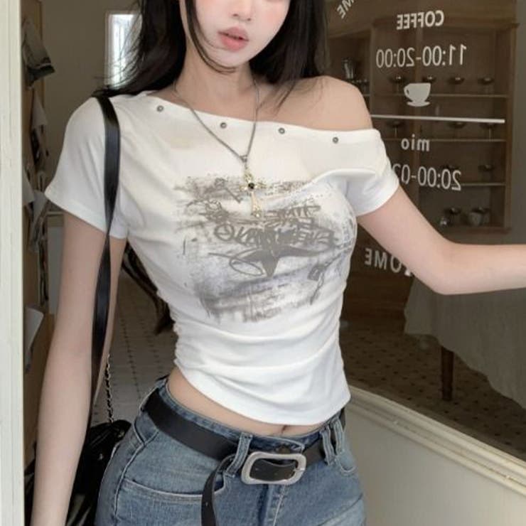 スタッズ付き オフショルダー 半袖Tシャツ甘辛系ガールズ☆ | 17kg | 詳細画像10 