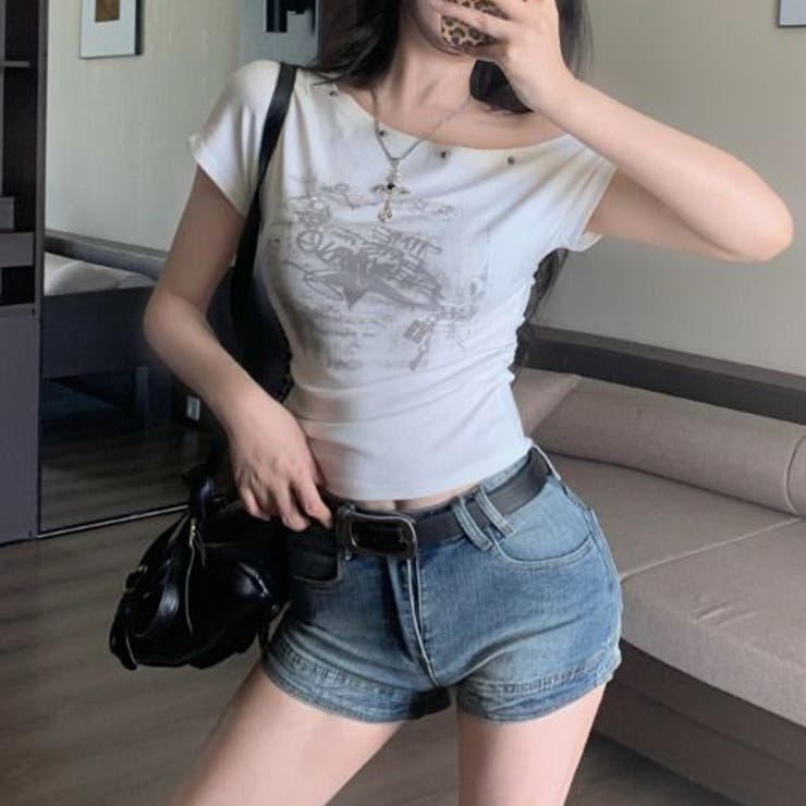 スタッズ付き オフショルダー 半袖Tシャツ甘辛系ガールズ☆ | 17kg | 詳細画像11 