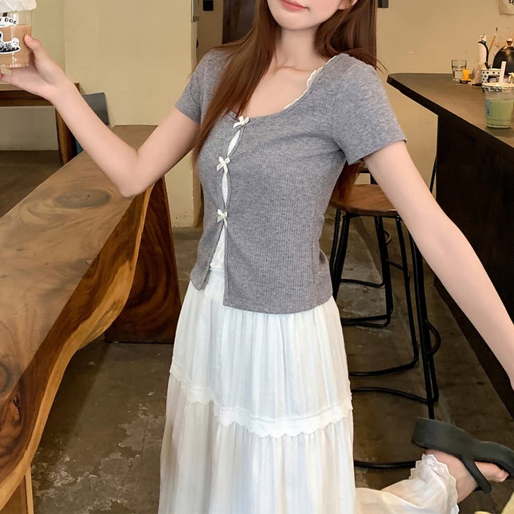 レース切替 フェイクレイヤード 半袖Tシャツゆるカワコーデ☆ | 17kg | 詳細画像14 