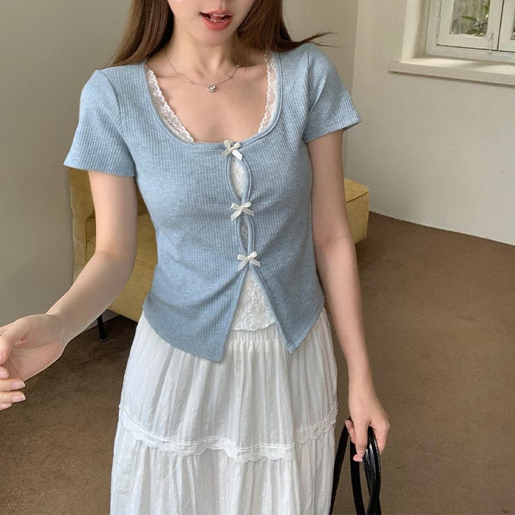 レース切替 フェイクレイヤード 半袖Tシャツゆるカワコーデ☆ | 17kg | 詳細画像16 