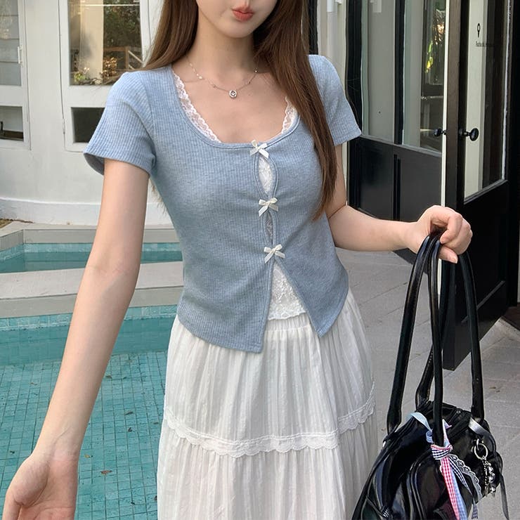 レース切替 フェイクレイヤード 半袖Tシャツゆるカワコーデ☆ | 17kg | 詳細画像20 