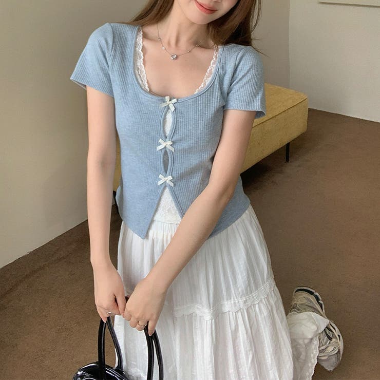 レース切替 フェイクレイヤード 半袖Tシャツゆるカワコーデ☆ | 17kg | 詳細画像4 