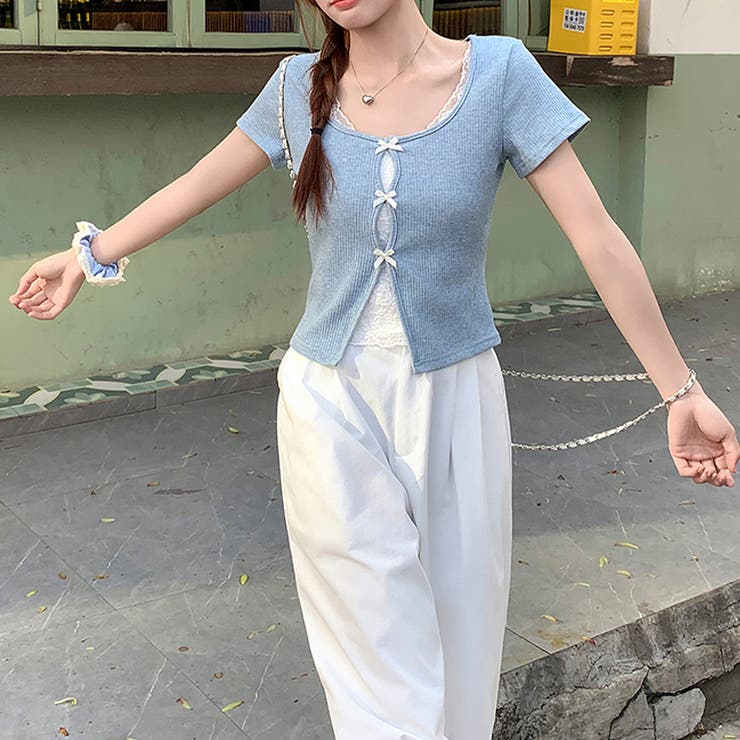 レース切替 フェイクレイヤード 半袖Tシャツゆるカワコーデ☆ | 17kg | 詳細画像8 