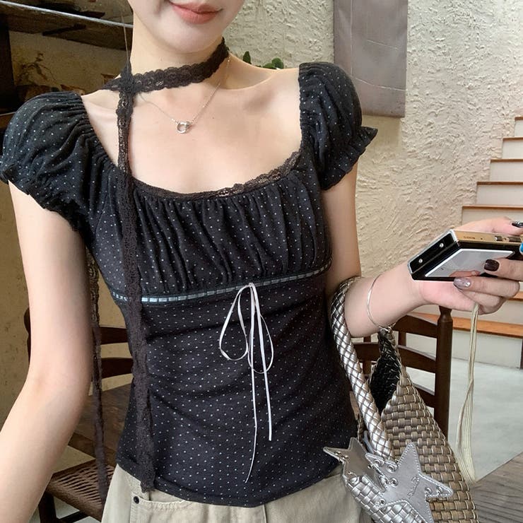 ドット柄 パフスリーブ Tシャツ甘辛系ガールズ☆ | 17kg | 詳細画像9 