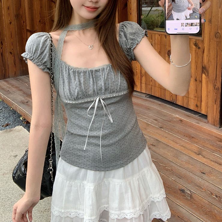 ドット柄 パフスリーブ Tシャツ甘辛系ガールズ☆ | 17kg | 詳細画像3 