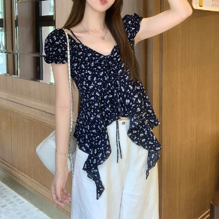 小花柄 アシンメトリートップス フリル付き ウエストシェイプゆるカワコーデ☆ | 17kg | 詳細画像3 