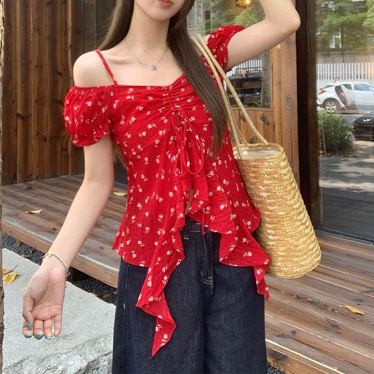 小花柄 アシンメトリートップス フリル付き ウエストシェイプゆるカワコーデ☆ | 17kg | 詳細画像10 