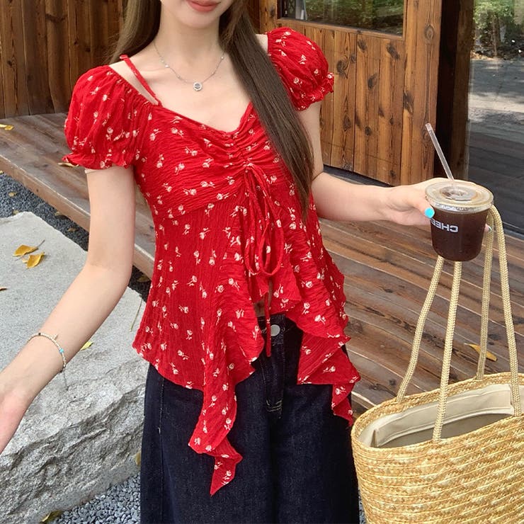 小花柄 アシンメトリートップス フリル付き ウエストシェイプゆるカワコーデ☆ | 17kg | 詳細画像4 