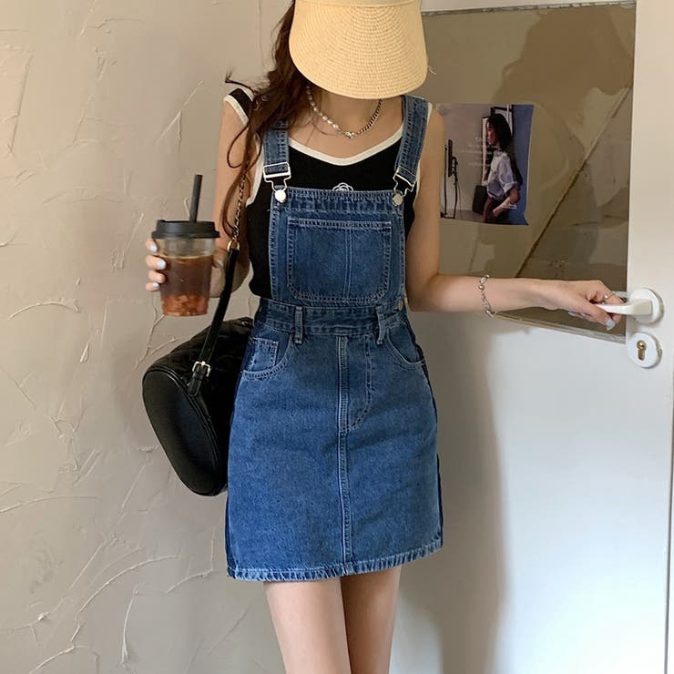 cawaii　人気デニム サロペットスカート＋他オシャレインナー2点セット♡春 SHOPLIST限定】女性らしいデニムサロペットスカート[品番