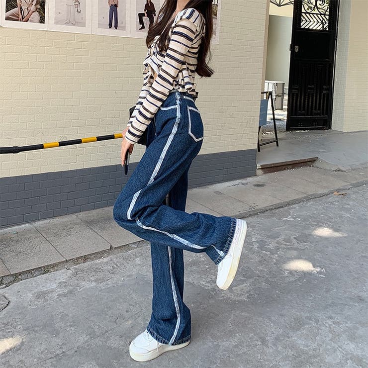 SHOPLIST限定】暗めの色合いのハイウエストデニムパンツ[品番