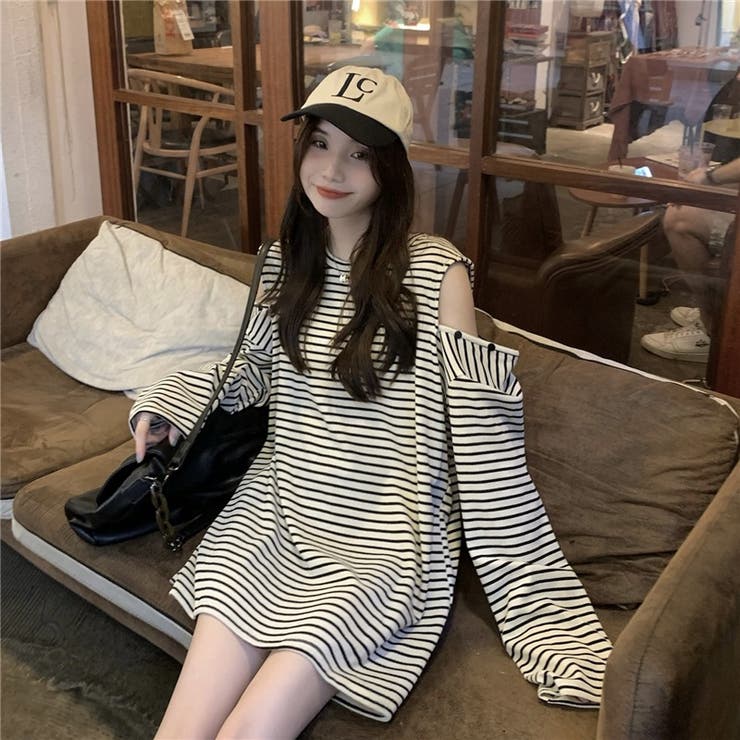 SHOPLIST限定】トレンドのビッグシルエットの肩出しボーダーT