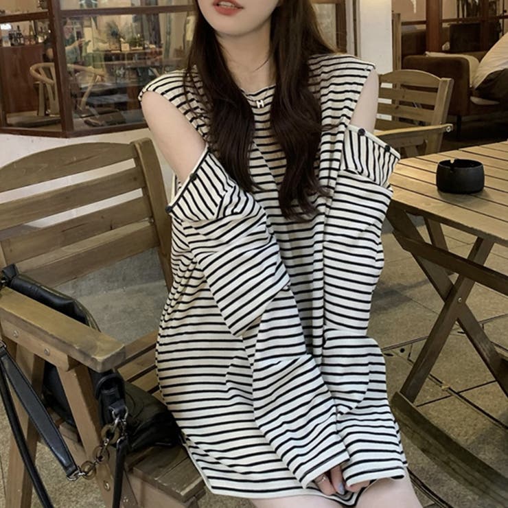 SHOPLIST限定】トレンドのビッグシルエットの肩出しボーダーT