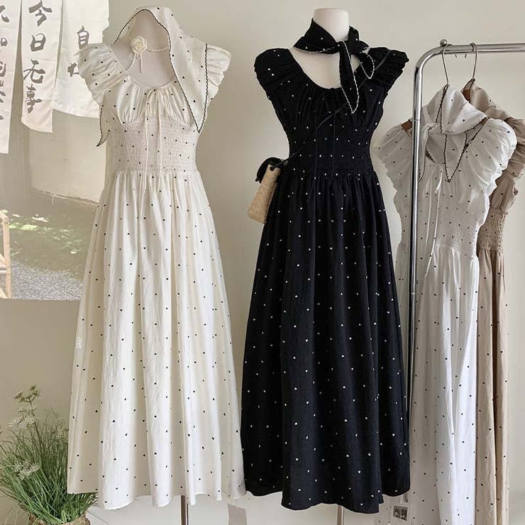 【SHOPLIST限定】ハート柄とスカーフ付きでエレガント。デコルテのワンピース | 17kg | 詳細画像1 