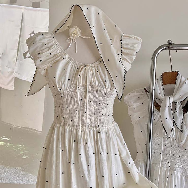 【SHOPLIST限定】ハート柄とスカーフ付きでエレガント。デコルテのワンピース | 17kg | 詳細画像3 