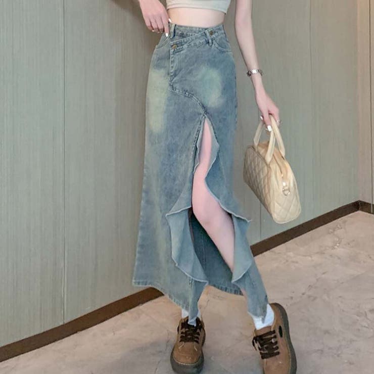 【SHOPLIST限定】体のラインを引き立て。スリット入りデニムスカート | 17kg | 詳細画像10 