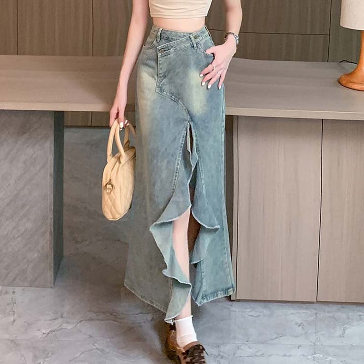 【SHOPLIST限定】体のラインを引き立て。スリット入りデニムスカート | 17kg | 詳細画像3 