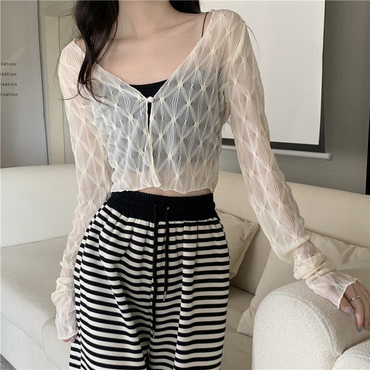 【SHOPLIST限定】通気性抜群で涼しい！ダイヤ柄大きな襟Vネック長袖シャツ | 17kg | 詳細画像1 