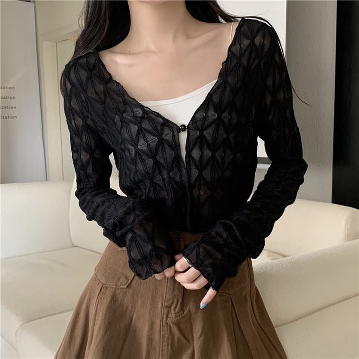 【SHOPLIST限定】通気性抜群で涼しい！ダイヤ柄大きな襟Vネック長袖シャツ | 17kg | 詳細画像8 