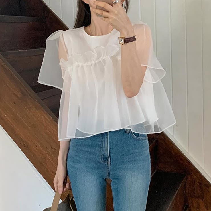 ホワイト | ミレニアル学園風 ゆるカワコーデ☆ふんわりチュール シルエット半袖Tシャツ | 17kg