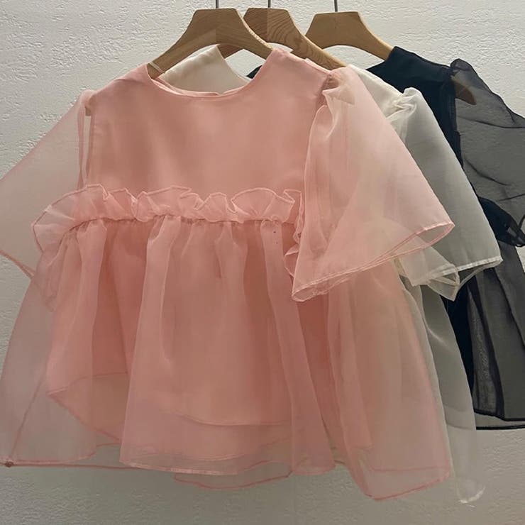 ブラック | ミレニアル学園風 ゆるカワコーデ☆ふんわりチュール シルエット半袖Tシャツ | 17kg