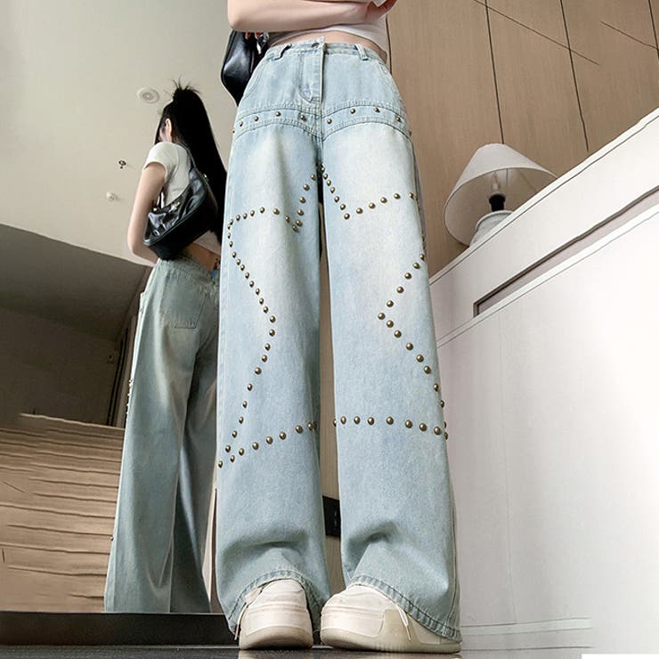 ミレニアル学園風 ゆるカワコーデ☆スタースタッド ストレートデニムパンツ | 17kg | 詳細画像6 