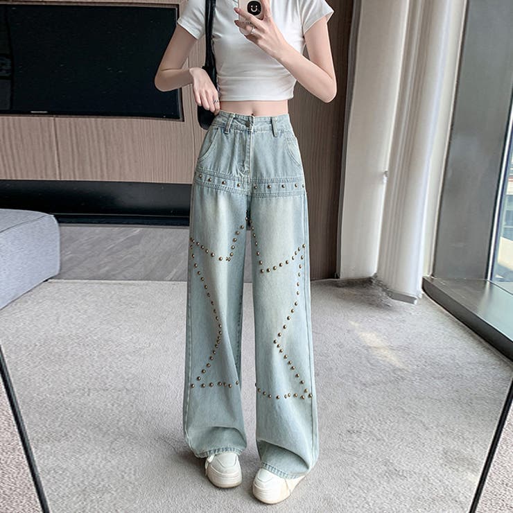 ミレニアル学園風 ゆるカワコーデ☆スタースタッド ストレートデニムパンツ | 17kg | 詳細画像8 