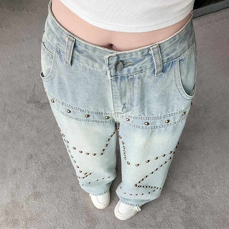 ミレニアル学園風 ゆるカワコーデ☆スタースタッド ストレートデニムパンツ | 17kg | 詳細画像9 