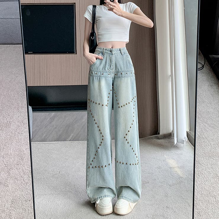 ミレニアル学園風 ゆるカワコーデ☆スタースタッド ストレートデニムパンツ | 17kg | 詳細画像5 