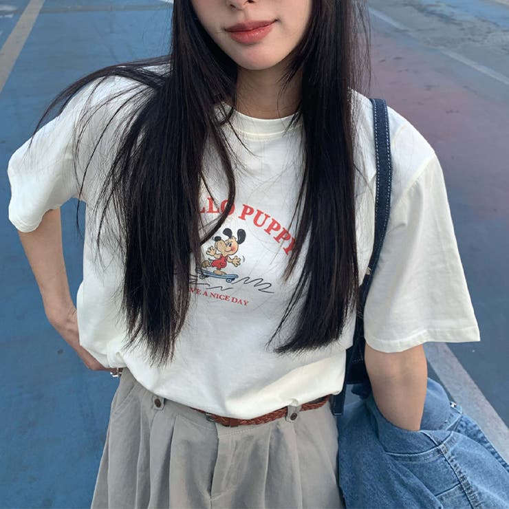 ミレニアル学園風 ゆるカワコーデ☆シンプル韓国風 犬プリント 半袖Tシャツ | 17kg | 詳細画像6 