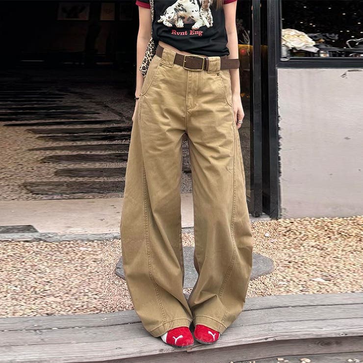 ゆるカワコーデ 米風ヴィンテージ風ライン入りカーブパンツ | 17kg | 詳細画像7 