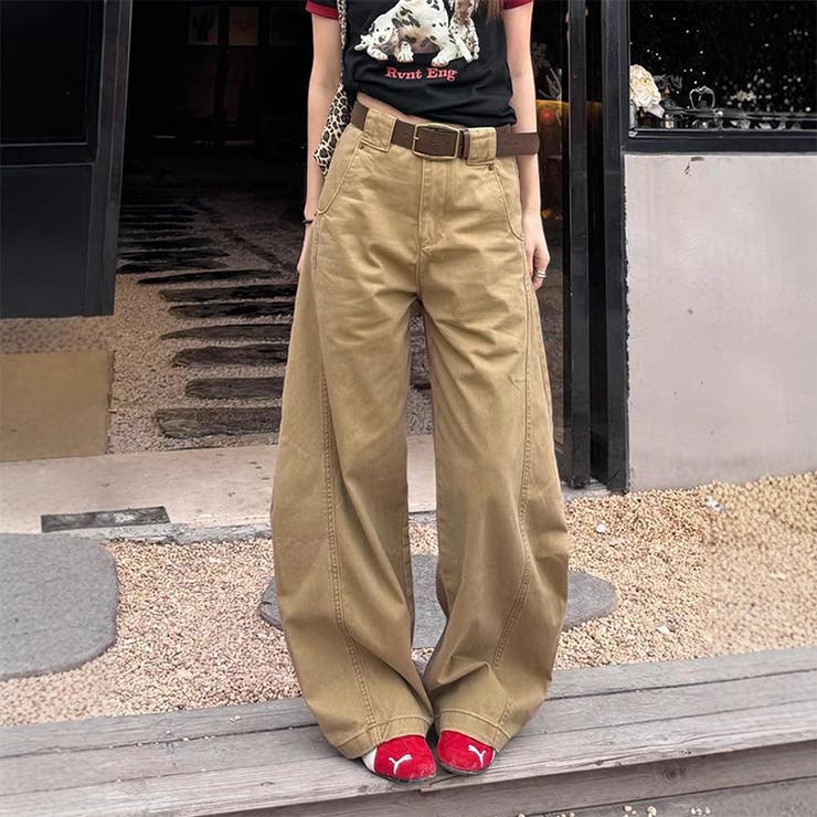 ゆるカワコーデ 米風ヴィンテージ風ライン入りカーブパンツ | 17kg | 詳細画像3 