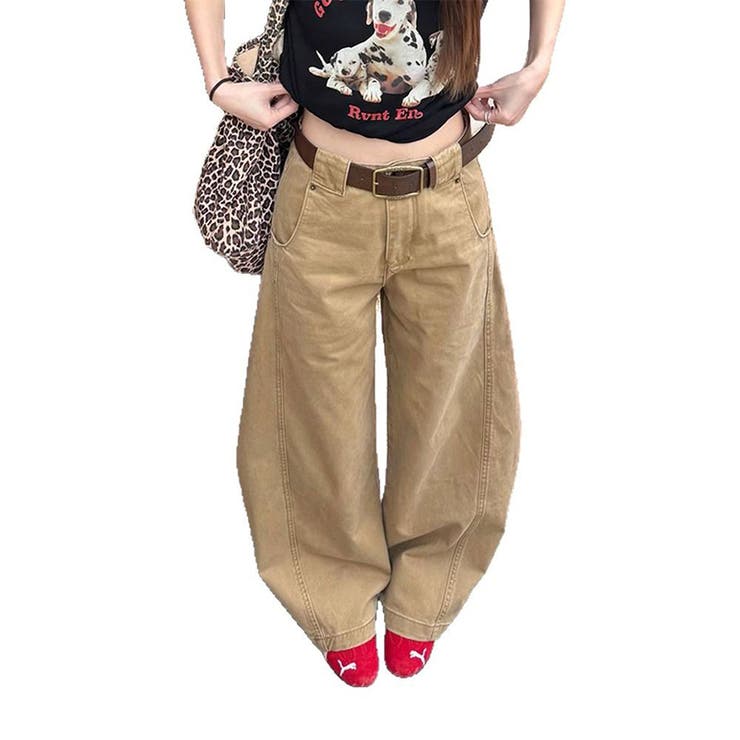 ゆるカワコーデ 米風ヴィンテージ風ライン入りカーブパンツ | 17kg | 詳細画像5 