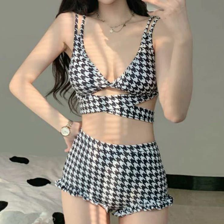 ゆるカワコーデ セクシー千鳥格柄スイムウェア ハイウエスト | 17kg | 詳細画像9