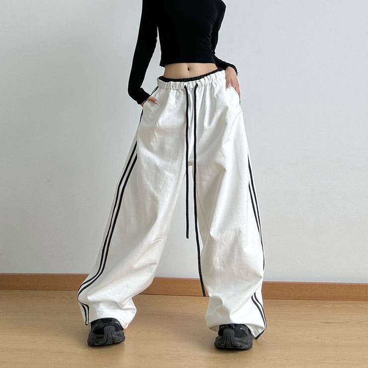 ゆるカワコーデ 配色2ライン スポーティーワイドパンツ | 17kg | 詳細画像1 