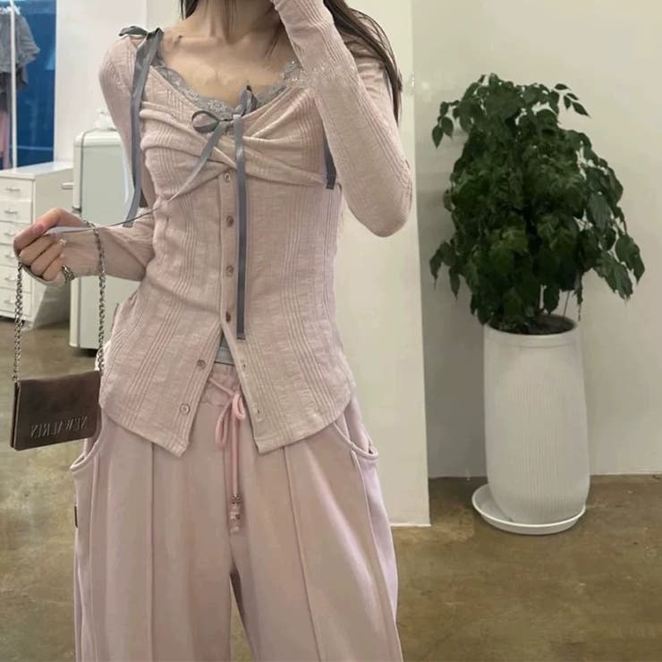 ゆるカワコーデ☆レースキャミソール＋細見え長袖カーディガン 2点セットトップス | 17kg | 詳細画像5 