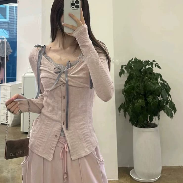 ゆるカワコーデ☆レースキャミソール＋細見え長袖カーディガン 2点セットトップス | 17kg | 詳細画像8 