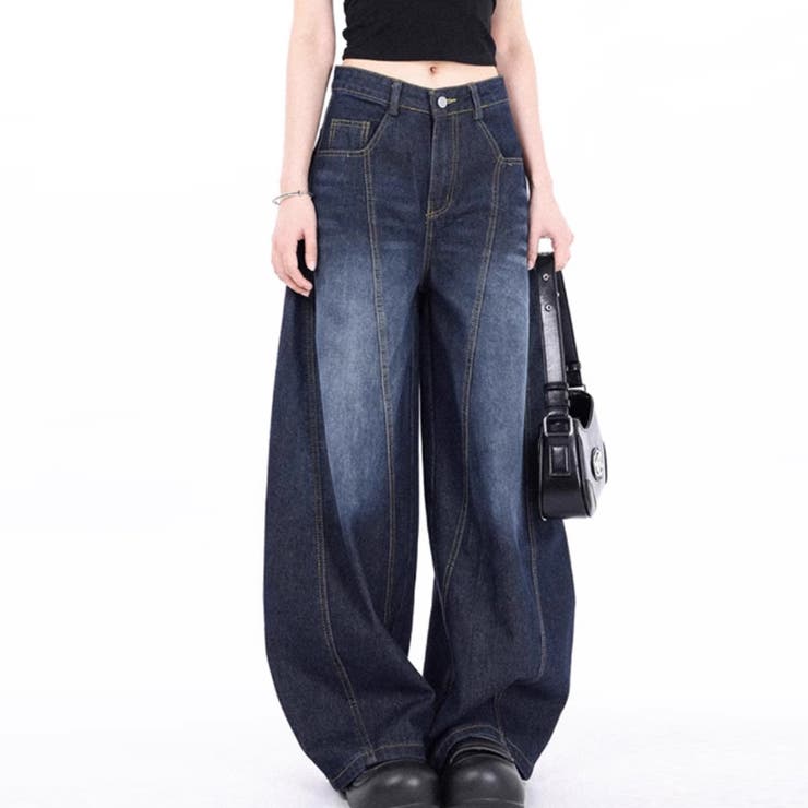 ゆるカワコーデ アメリカンカーブシルエット ワイドレッグウォッシュジーンズ | 17kg | 詳細画像2 