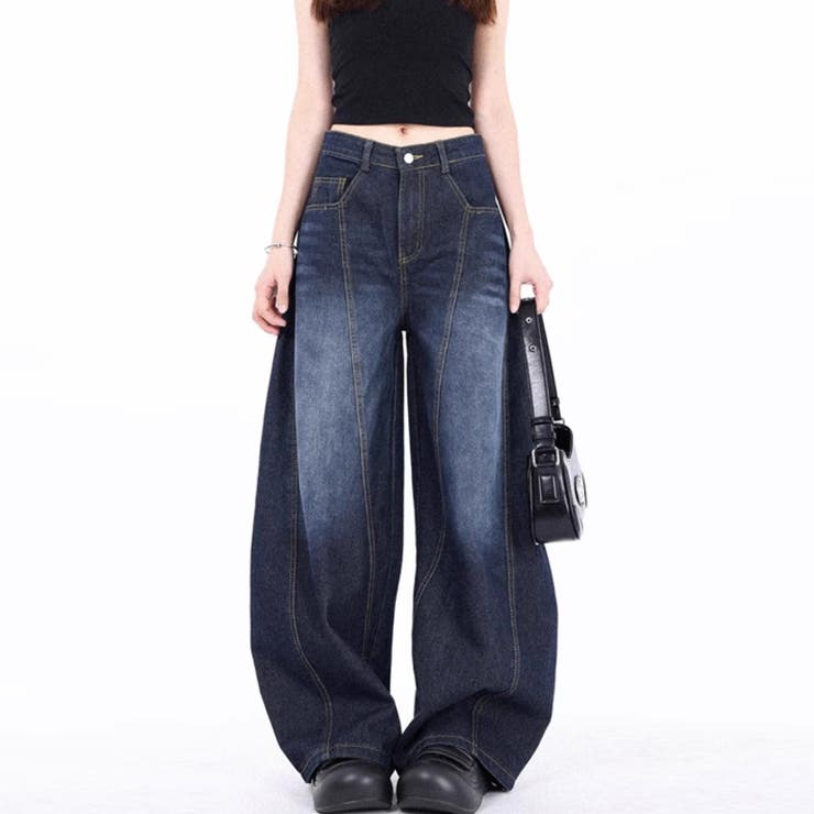 ゆるカワコーデ アメリカンカーブシルエット ワイドレッグウォッシュジーンズ | 17kg | 詳細画像3 