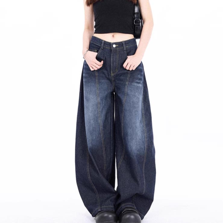 ゆるカワコーデ アメリカンカーブシルエット ワイドレッグウォッシュジーンズ | 17kg | 詳細画像5 