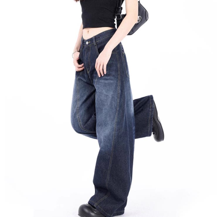 ゆるカワコーデ アメリカンカーブシルエット ワイドレッグウォッシュジーンズ | 17kg | 詳細画像7 