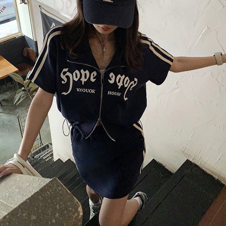 星座コーデ ジェミニセット ゆるカワコーデ☆夏痩せ見えスポーツ風 セットブルー半袖[品番