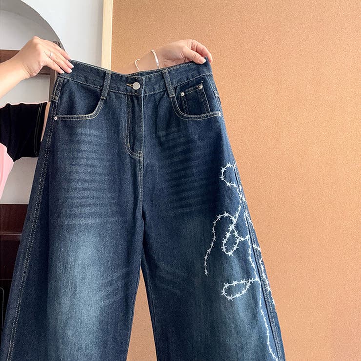 ゆるカワコーデ☆ウォッシュ加工 刺繍ワイドジーンズ | 17kg | 詳細画像61 