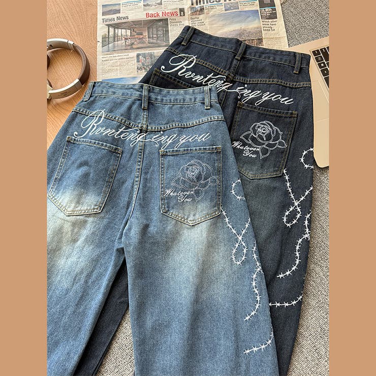 ゆるカワコーデ☆ウォッシュ加工 刺繍ワイドジーンズ | 17kg | 詳細画像62 