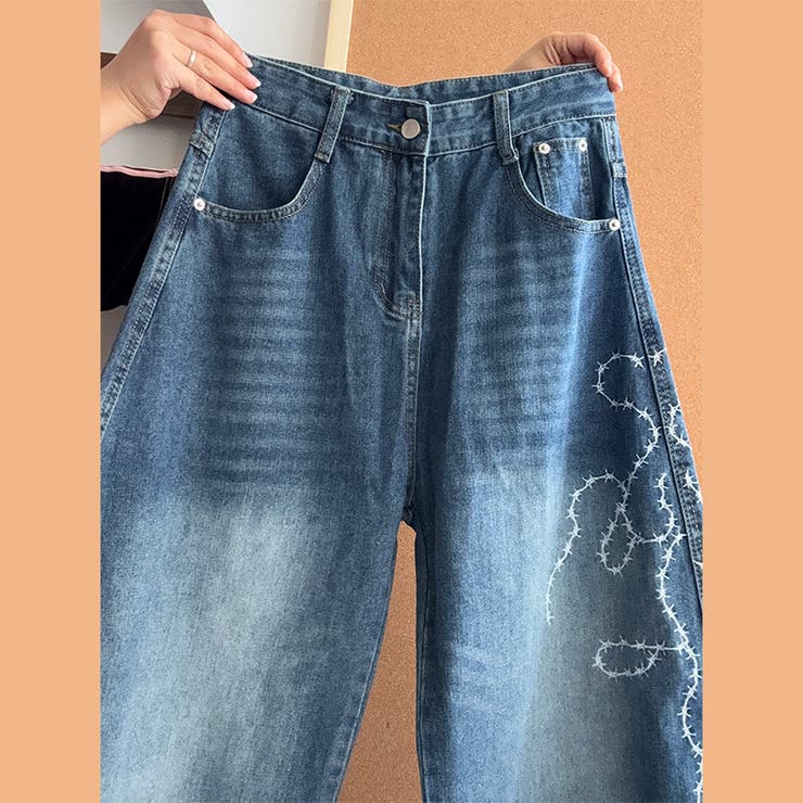 ゆるカワコーデ☆ウォッシュ加工 刺繍ワイドジーンズ | 17kg | 詳細画像64 